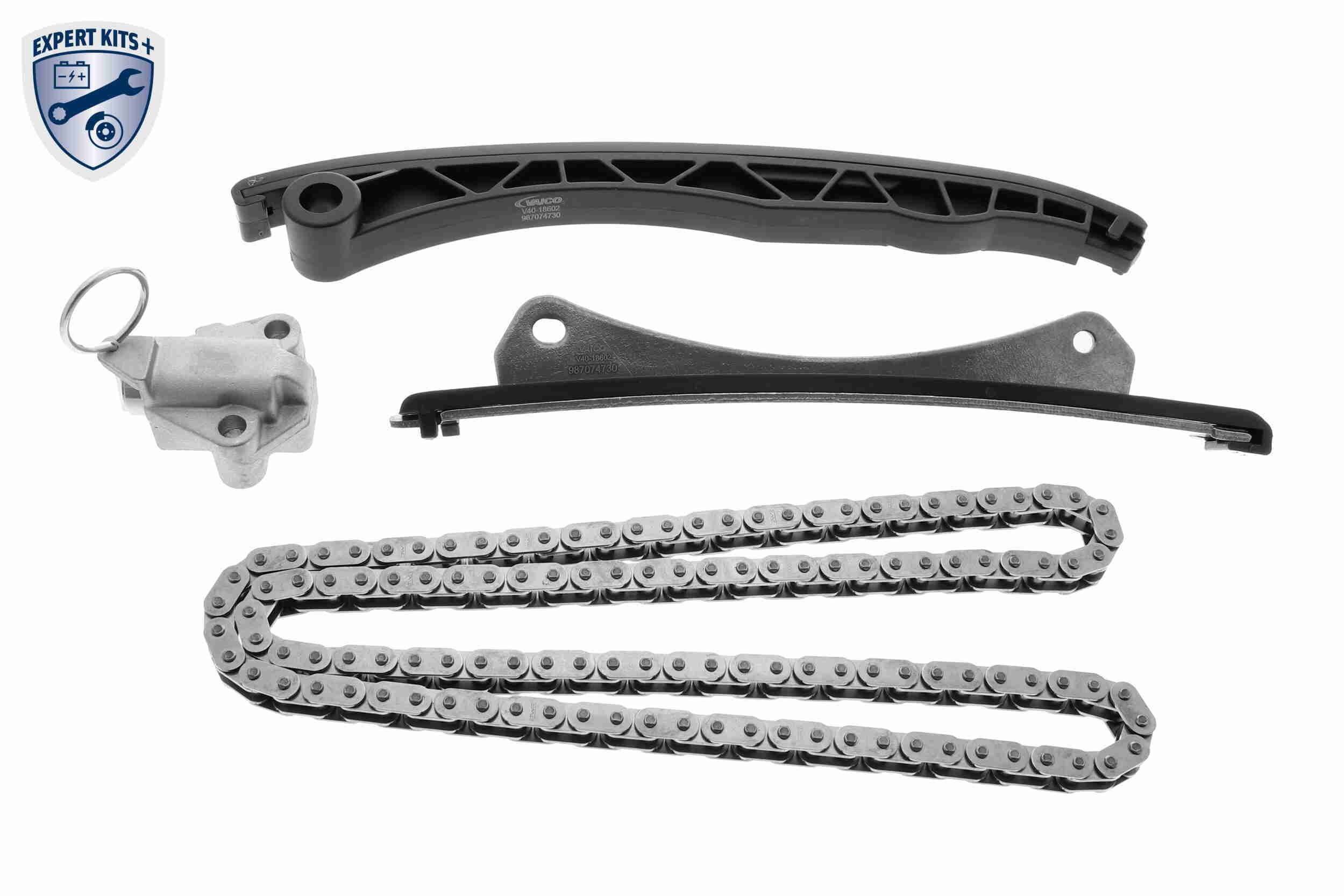 VAICO V40-10006-BEK Timing chain kit with slide rails, with chain tensioner, for camshaft, without bolts/screws, Simplex, Closed chain, EXPERT KITS +