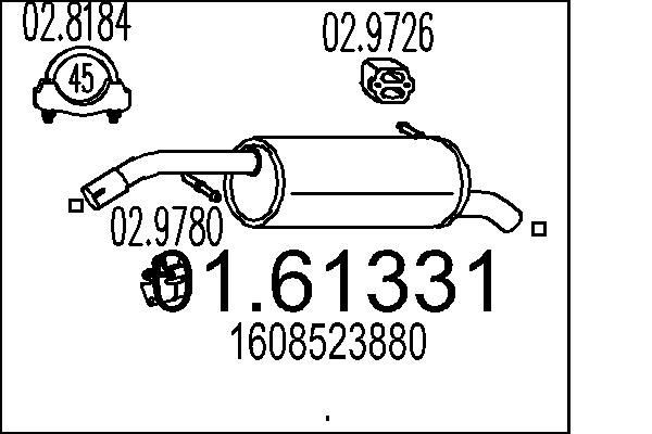 MTS 01.61331 Exhaust silencer PEUGEOT 204 1967 in original quality