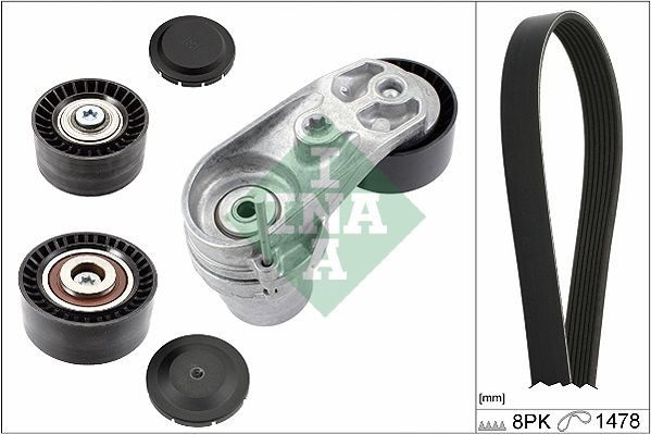 INA Check alternator freewheel clutch & replace if necessary Length: 1478mm, Number of ribs: 8 Serpentine belt kit 529 0211 10 buy