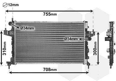 37002380 VAN WEZEL Radiators OPEL Aluminium, 598 x 340 x 24 mm, Mechanically jointed cooling fins