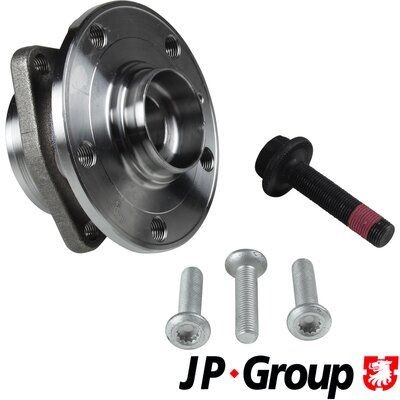JP GROUP 1141402600 Wheel Hub 5, with integrated wheel bearing, with attachment material, Front Axle