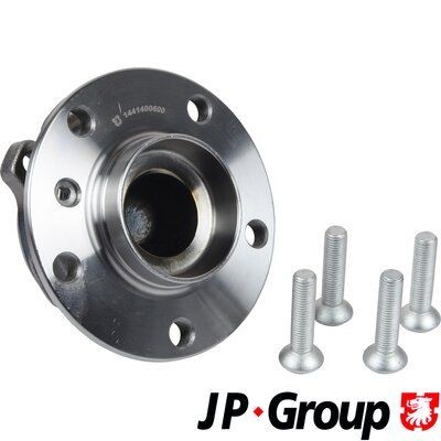 JP GROUP 1441400600 Wheel Hub 5, with integrated magnetic sensor ring, with wheel bearing, with attachment material, Front Axle Left, Front Axle Right