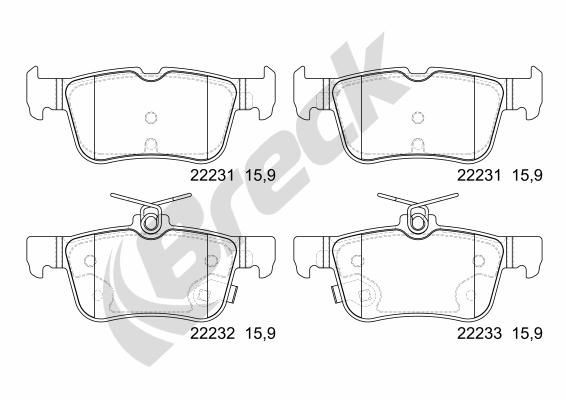 22231 00 702 00 BRECK Brake pad set FORD with acoustic wear warning, with accessories