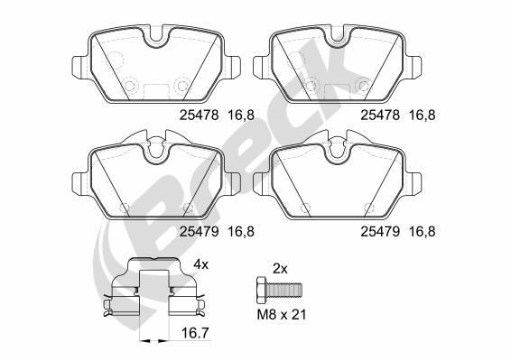 25478 00 704 00 BRECK Brake pad set MINI prepared for wear indicator, with accessories