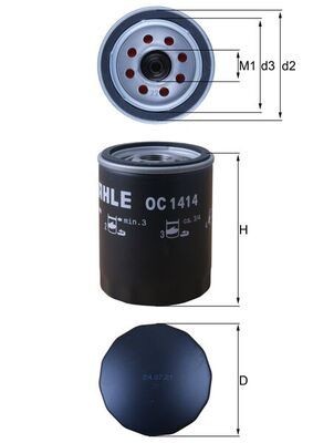 OC1414 Oil filter 72431246 MAHLE ORIGINAL M22x1,5, with one anti-return valve, Spin-on Filter