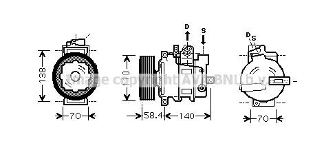 PRASCO VNAK265 Air conditioning compressor 7SEU16C, PAG 46, R 134a