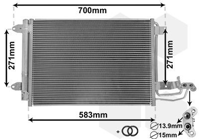 VAN WEZEL 58005209 Air conditioning condenser with accessories, with dryer, 15mm, 13,9mm, Aluminium, 550mm