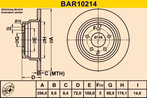 Barum BAR10214 Brake disc 296,0x9,6mm, 5x108,0, solid