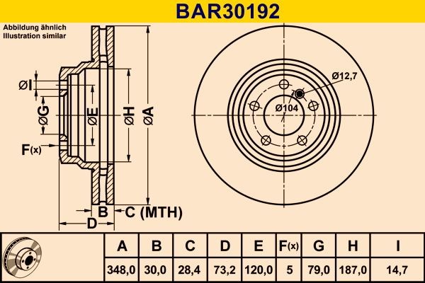 BAR30192 Barum Brake rotors PEUGEOT 348,0x30,0mm, 5x120,0, Vented, High-carbon