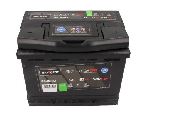 MAXGEAR REVOLUTION 85-0002 Battery 12V 62Ah 580A B13 EFB Battery, Positive Terminal right, without fill gauge, Maintenance free