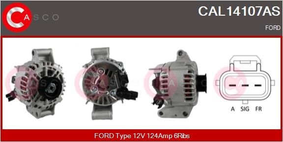 CASCO CAL14107AS Alternator 12V, 124A, M6, CPA0175, Ø 58 mm, with integrated regulator