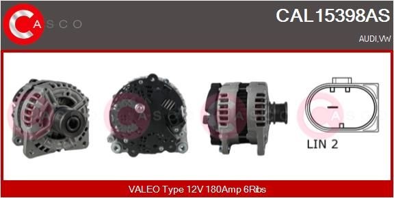 CAL15398AS CASCO Generator VW 12V, 180A, M8 B+, CPA0239, Ø 49 mm, with integrated regulator