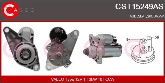 Engine starter motor CASCO 12V, 1,10kW, Number of Teeth: 10, CPS0013, Ø 76 mm - CST15249AS