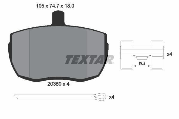 TEXTAR 2035908 Brake pad set not prepared for wear indicator, with accessories