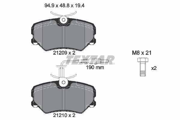 TEXTAR 2120909 Brake pad set with integrated wear warning contact, with brake caliper screws, with accessories
