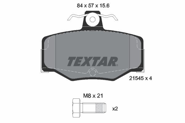 21545 TEXTAR not prepared for wear indicator, with brake caliper screws Height: 57,1mm, Width: 84mm, Thickness: 15,6mm Brake pads 2154501 buy