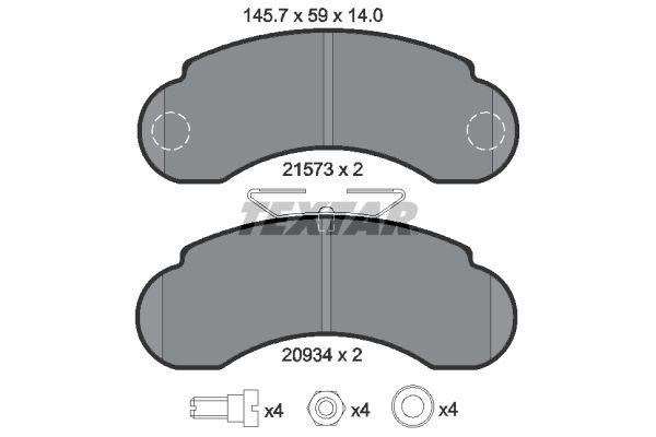 TEXTAR 2157302 Brake pad set not prepared for wear indicator, with brake caliper screws, with accessories