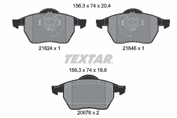 20676 TEXTAR not prepared for wear indicator Height: 74mm, Width: 156,3mm, Thickness: 20,4mm Brake pads 2162402 buy