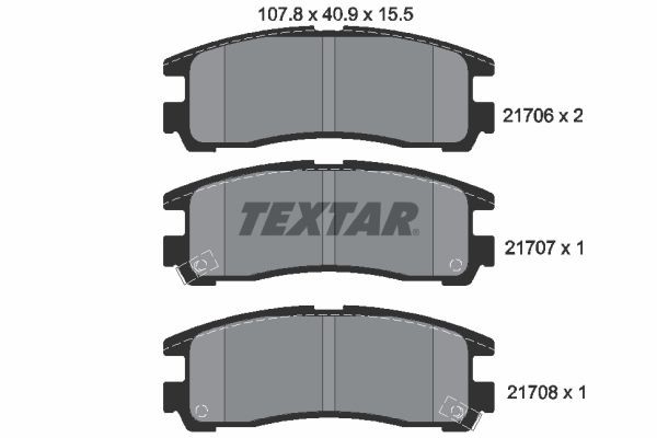 21706 TEXTAR with acoustic wear warning Height: 40,9mm, Width: 107,8mm, Thickness: 15,5mm Brake pads 2170602 buy