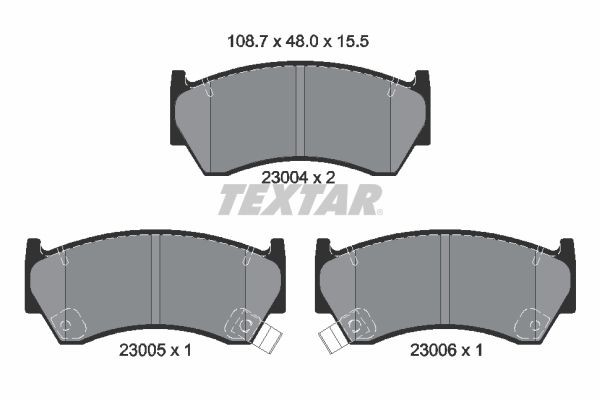 23004 TEXTAR with acoustic wear warning Height: 48mm, Width: 108,7mm, Thickness: 15,5mm Brake pads 2300401 buy