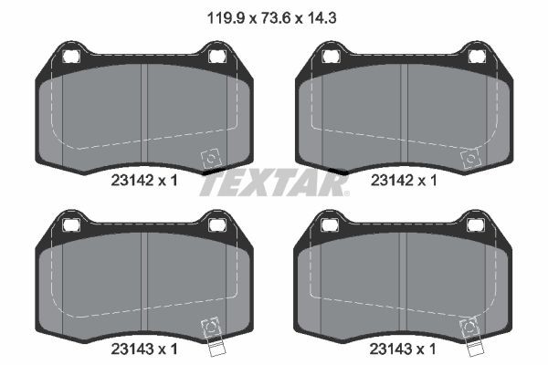 23142 TEXTAR with acoustic wear warning Height: 73,6mm, Width: 119,8mm, Thickness: 15mm Brake pads 2314201 buy