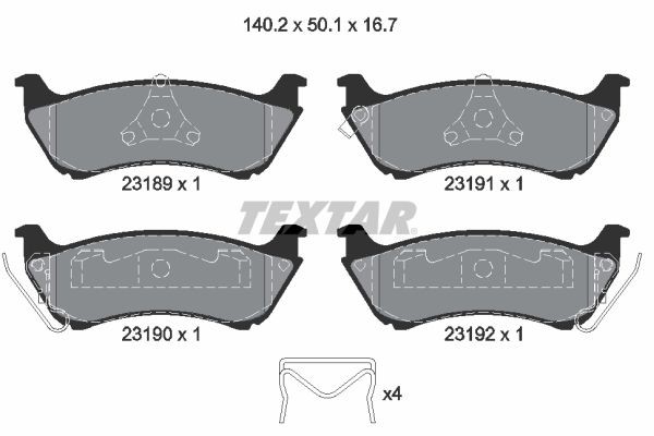 TEXTAR 2318902 Brake pad set with acoustic wear warning, with accessories