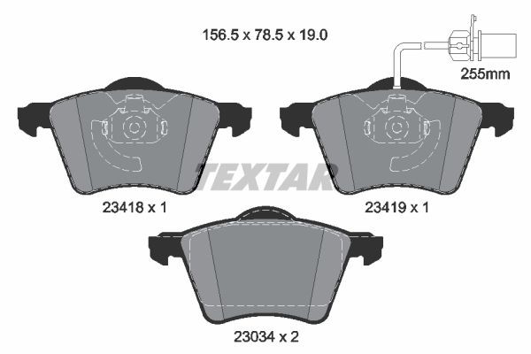 23034 TEXTAR with integrated wear warning contact Height: 78,5mm, Width: 156,5mm, Thickness: 19,6mm Brake pads 2341801 buy