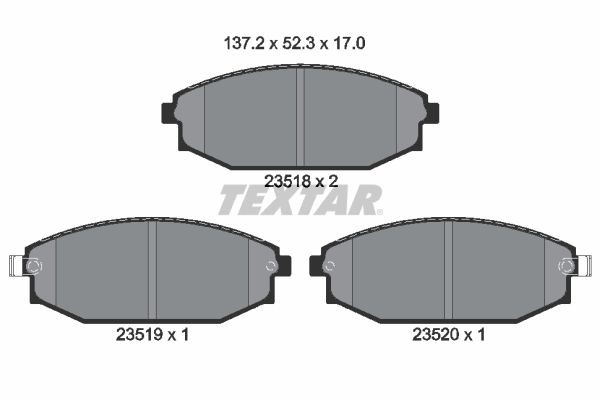 23518 TEXTAR with acoustic wear warning Height: 52,3mm, Width: 137mm, Thickness: 17mm Brake pads 2351801 buy