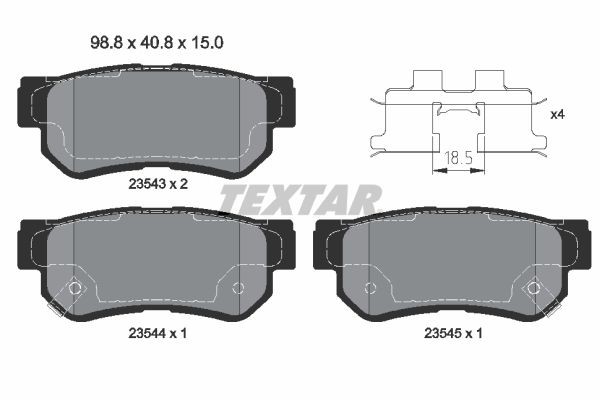 TEXTAR 2354301 Brake pad set with acoustic wear warning, with accessories