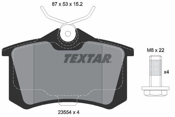 TEXTAR 23554 152 1 4 Disc pads not prepared for wear indicator, with brake caliper screws