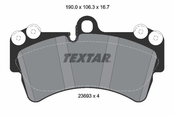 23693 TEXTAR prepared for wear indicator, with counterweights Height: 106,3mm, Width: 190mm, Thickness: 16,7mm Brake pads 2369302 buy