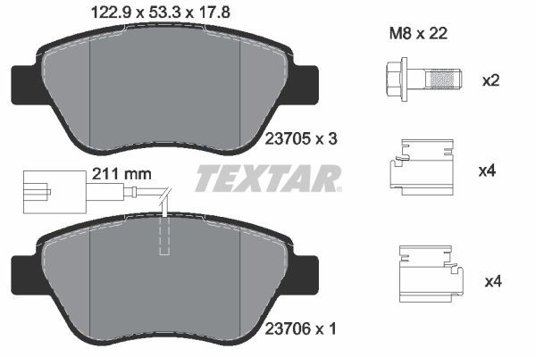 23705 TEXTAR 2370502 Brake pad accessory kit Fiat Doblo Cargo 1.4 Flexfuel 86 hp Petrol/Ethanol 2013 price