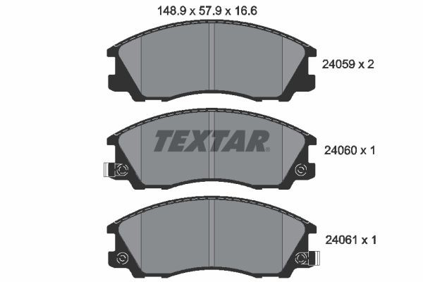 24061 TEXTAR mit akustischer Verschleißwarnung Höhe: 57,9mm, Breite: 148,9mm, Dicke/Stärke: 16,6mm Bremsbelagsatz 2405901 günstig kaufen