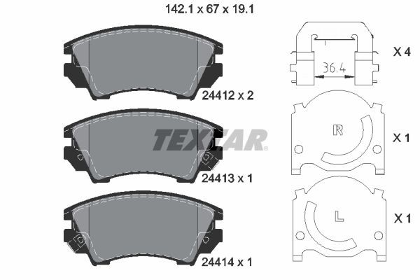 2441201 Set of brake pads 24414 TEXTAR with acoustic wear warning, with accessories