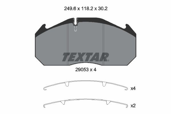 29053 TEXTAR für Verschleißwarnanzeiger vorbereitet, mit Zubehör Höhe: 118,2mm, Breite: 249,5mm, Dicke/Stärke: 30,2mm Bremsbeläge 2905301 kaufen