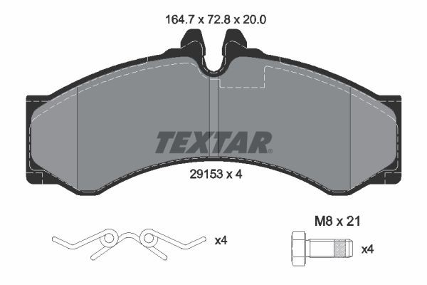 29076 TEXTAR prepared for wear indicator, with brake caliper screws Height: 72,8mm, Width: 164,7mm, Thickness: 20mm Brake pads 2915301 buy