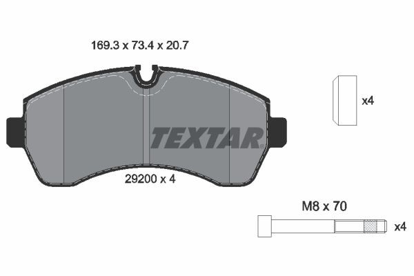 29200 TEXTAR prepared for wear indicator, with brake caliper screws, with accessories Height: 73,4mm, Width: 169,3mm, Thickness: 20,7mm Brake pads 2920001 buy