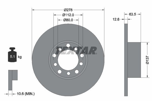 TEXTAR 92009500 Brake disc 278x12,6mm, 05/10x112, solid