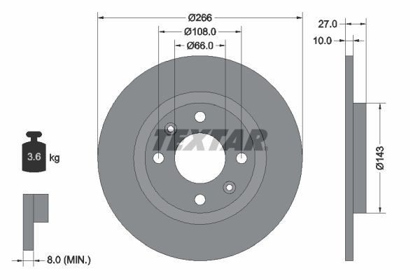 TEXTAR 92029900 Brake disc 266x10mm, 04/06x108, solid
