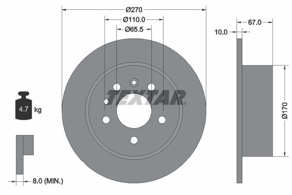 98200 0382 0 1 TEXTAR 270x10mm, 05/07x110, solid Ø: 270mm, Brake Disc Thickness: 10mm Brake rotor 92038200 buy