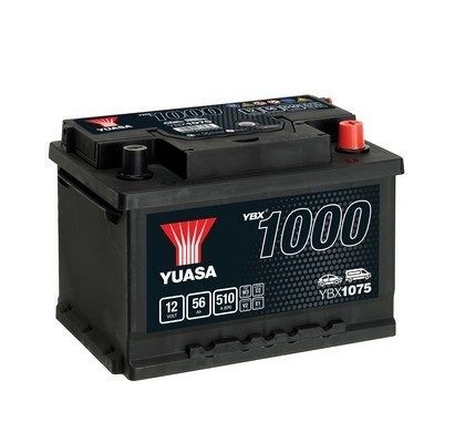 YBX1075 YUASA Car battery SKODA 12V 56Ah 510A with handles, Lead-acid battery