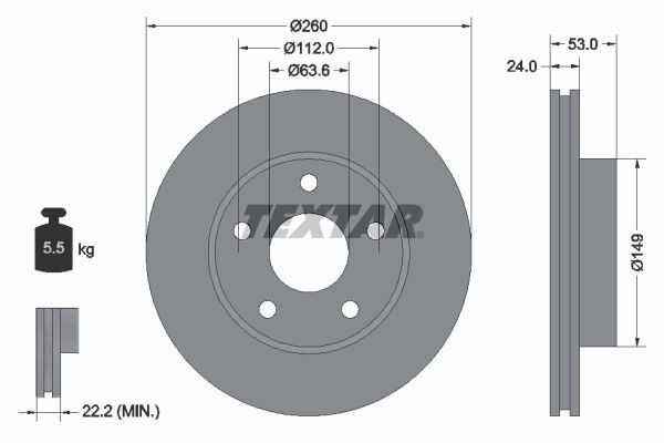 TEXTAR 92067700 Brake disc 260x24mm, 05/05x112, internally vented