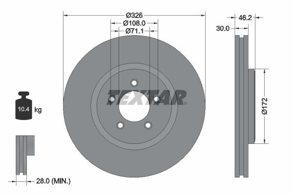 TEXTAR PRO 92173503 Brake disc 326x30mm, 05/05x108, internally vented, Coated