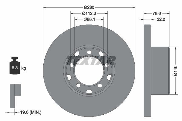 TEXTAR 93054600 Brake disc 280x22mm, 05/05x112, solid
