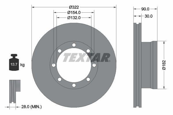 TEXTAR 93058800 Bremsscheibe für VOLVO FL 6 LKW in Original Qualität