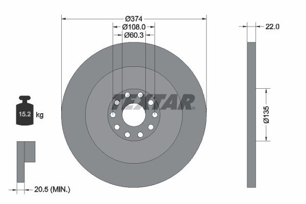 TEXTAR 93066400 Brake disc 374x22mm, 10/10x108, solid