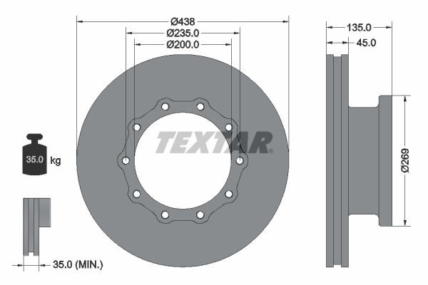 TEXTAR 93071800 Bremsscheibe für MAN F 90 LKW in Original Qualität