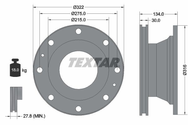 TEXTAR 93084900 Brake disc 322x30mm, 08/10x275, internally vented