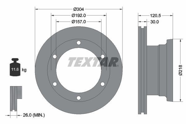 TEXTAR 93087500 Brake disc 304x30mm, 06/06x192, internally vented