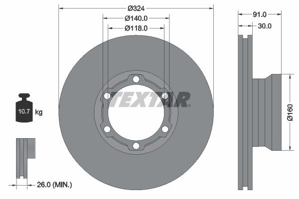 TEXTAR 93087600 Brake disc 324x30mm, 06/06x140, internally vented